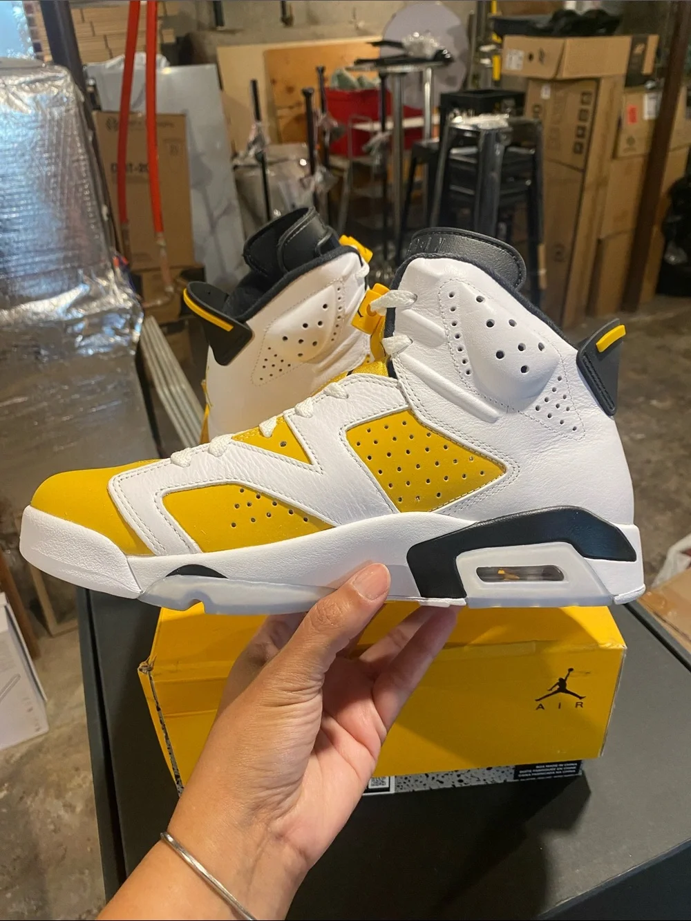 Jordan Retro 6 White and Yellow Sneakers